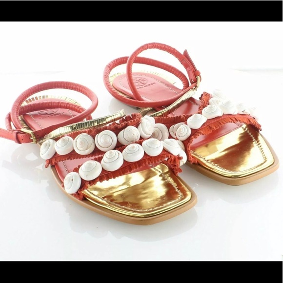 Tory Burch Shoes - NEW “Tory Burch” Sinclair Leather Seashell Sandals
